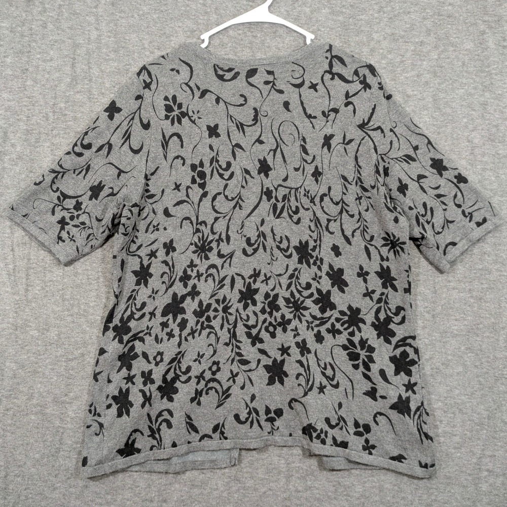Lane Bryant Womens Gray Black Floral Knit Short Sleeve Cardigan Size 14/16 - Picture 2 of 7